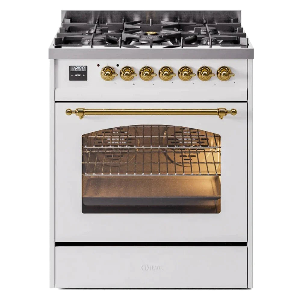 ILVE 30 Nostalgie II Series Freestanding Dual Fuel Range with 5 Sealed Burners - Professional Gas Stove & Electric Oven for Home Kitchen - Perfect for Baking, Roasting, and Family Cooking (Model UP30NMP)