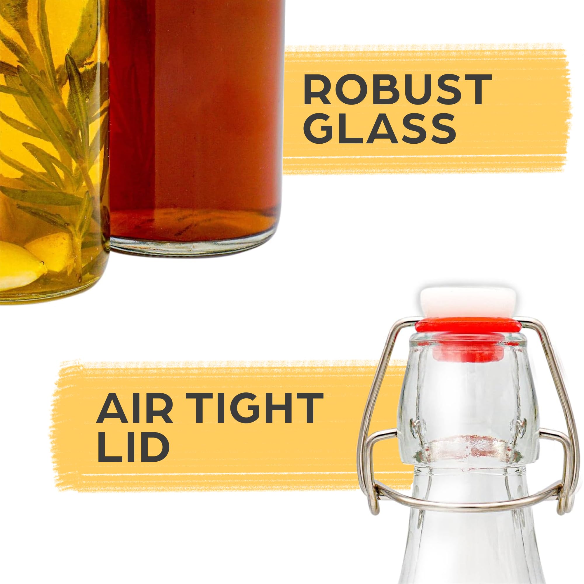 6-Pack 8oz Swing Top Glass Bottles with Airtight Flip Top Lids - Includes 12 Labels & Pen - Dishwasher Safe - Perfect for Homemade Kombucha, Cold Brew Coffee, and Juice Storage
