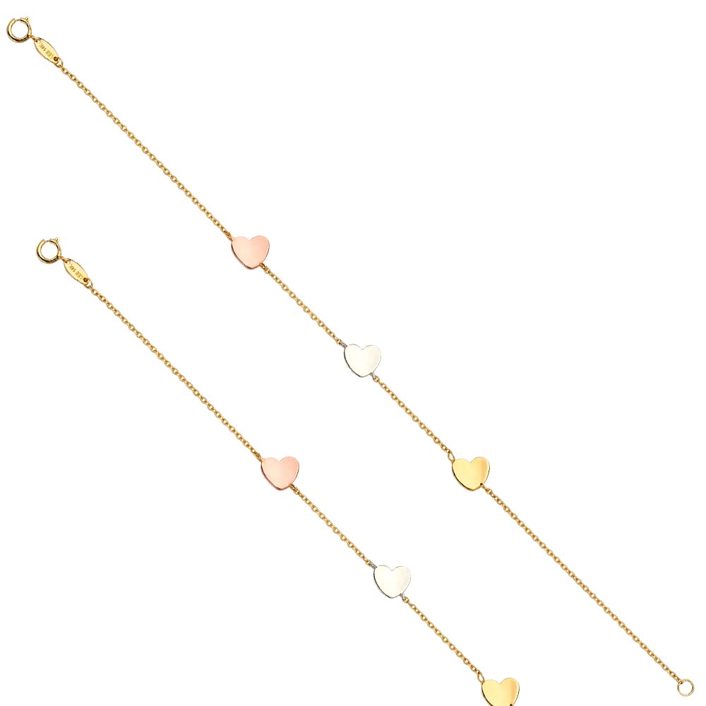 14K Tri-Color Gold Chain Bracelet for Women & Men - 7+1