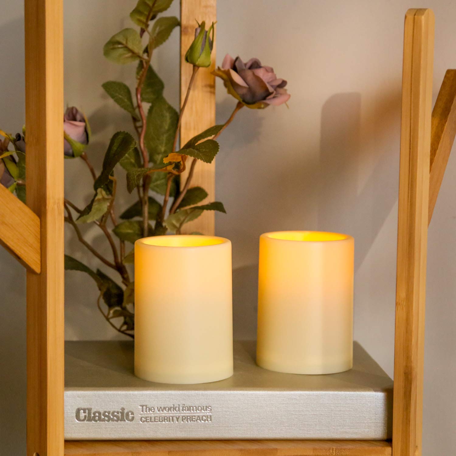 4 Pack Battery Operated Flameless LED Flickering Candles with Remote & Timer - 3x4 Inch Ivory Plastic Pillar Candles for Home Decor, Wedding, Party, Christmas Indoor & Outdoor Lighting