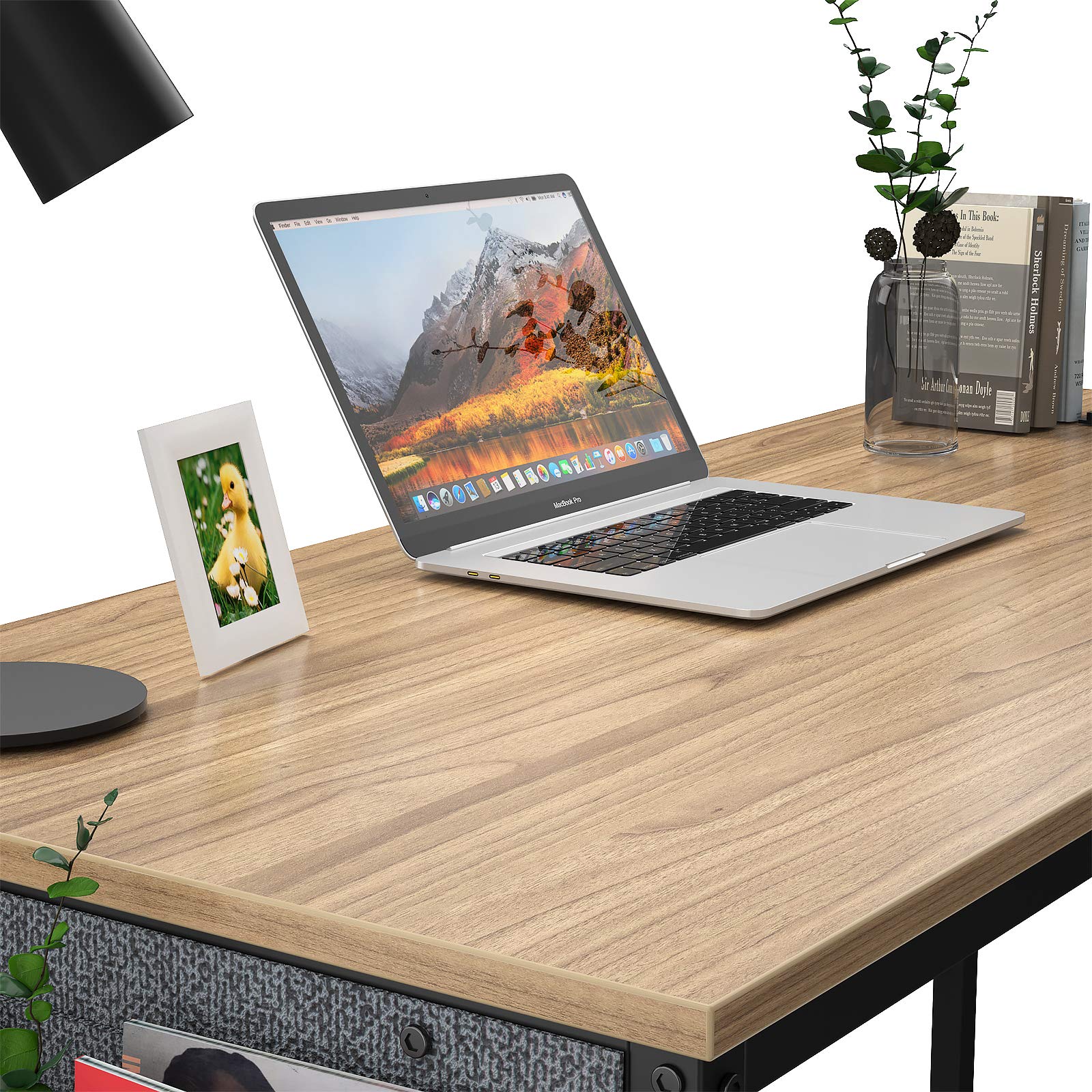 HomVent 47 Inch Modern Computer Desk - Home Office Writing Study Table with Storage Bag, Waterproof & Durable, Natural Wood Finish - Perfect for Small Spaces, Remote Work, and Student Dorms