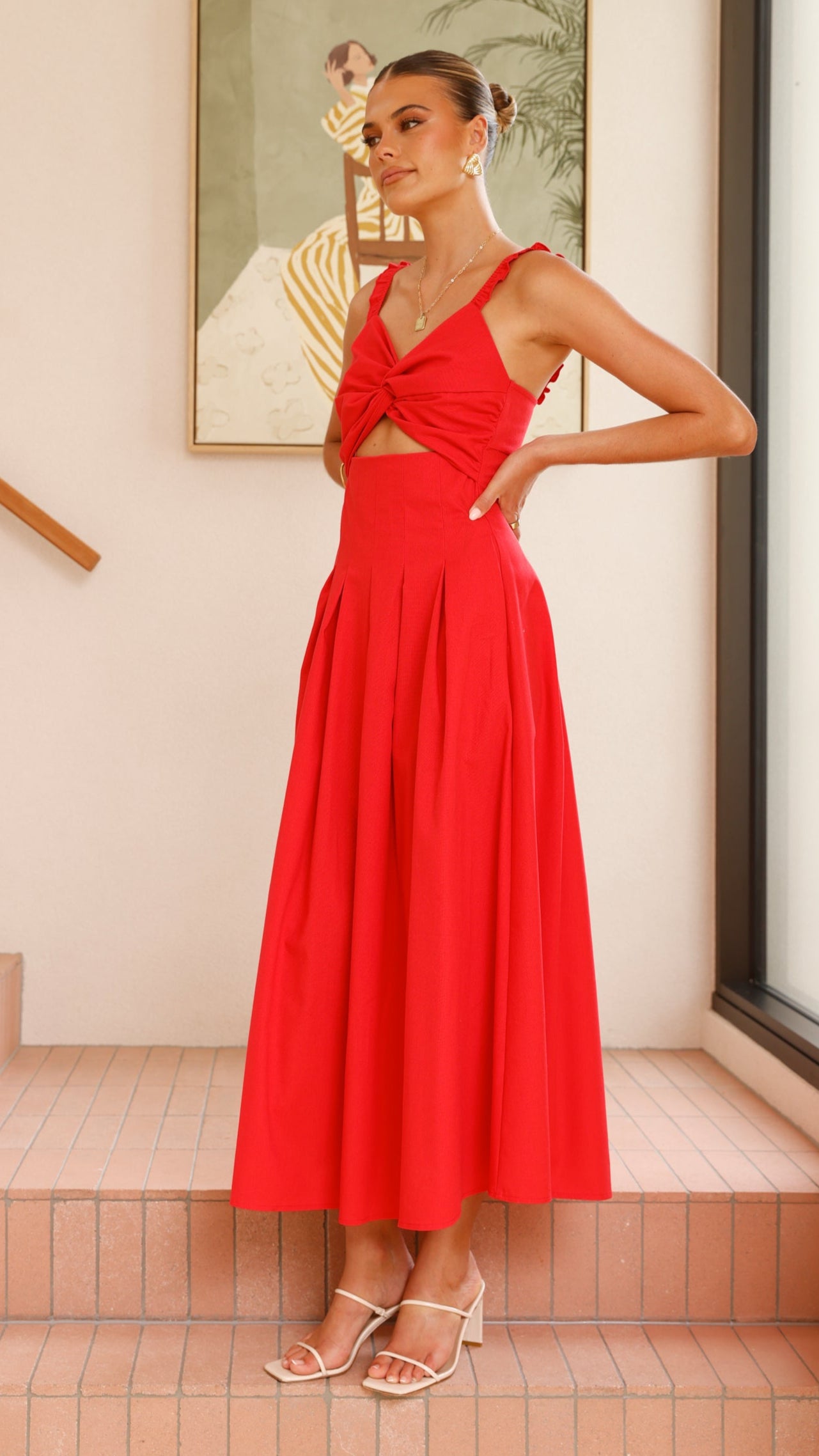Bryce Maxi Dress for Women - Flowy Long Summer Dress in Red | Perfect for Beach, Vacation, and Casual Outings