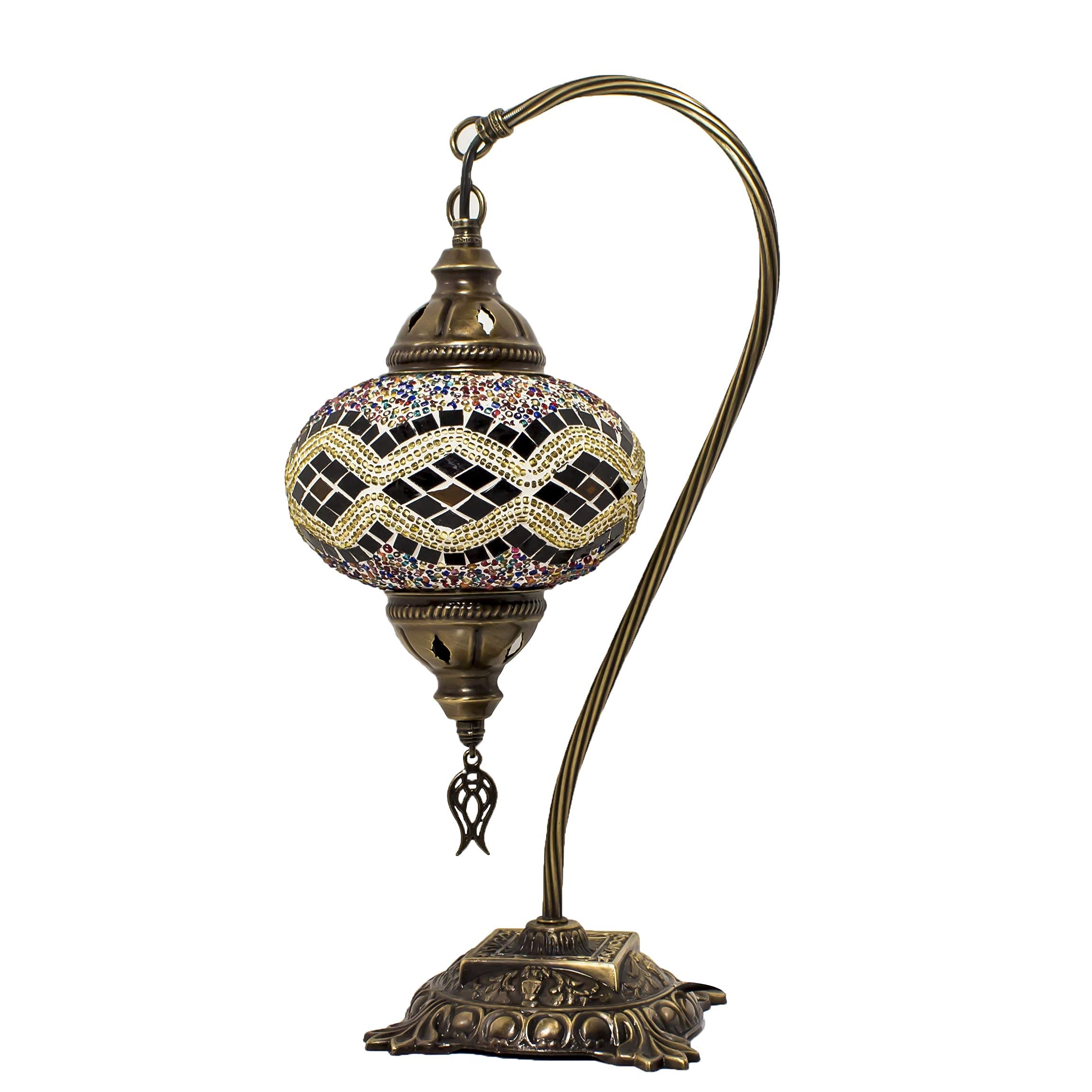 Handmade Turkish Mosaic Table Lamp - 20 Styles Rustic Moroccan Swan Neck Stained Glass Lamp with LED Bulb - Perfect for Living Room, Bedroom, or Office Decor