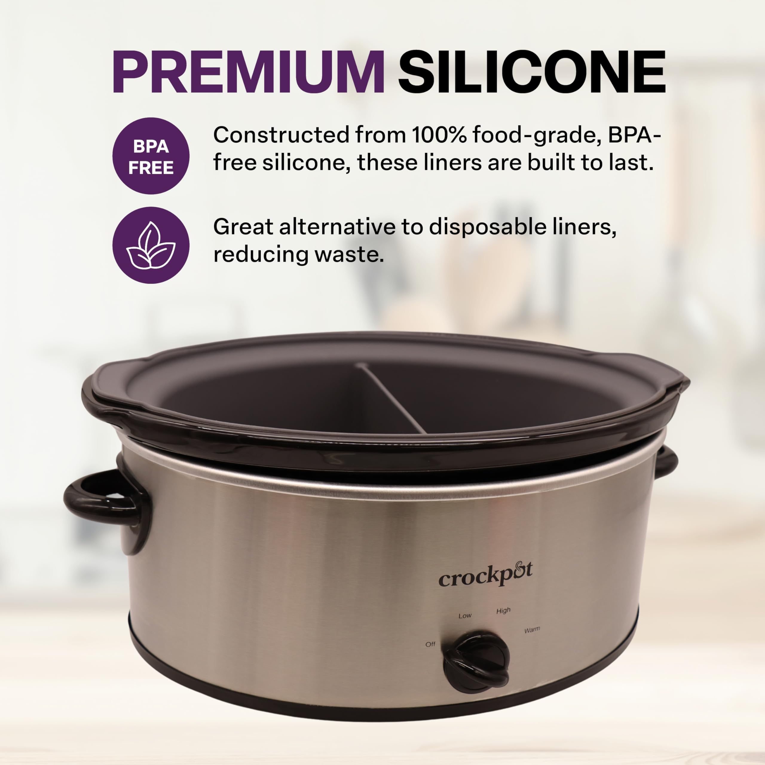 BPA-Free Silicone Slow Cooker Divided Liner Insert for 7 Quart Crock-Pot (SCV700-S-BR) - Cook Two Meals Simultaneously, Dishwasher Safe & Mess-Free - Perfect for Meal Prep, Family Dinners & Potlucks - Charcoal Gray