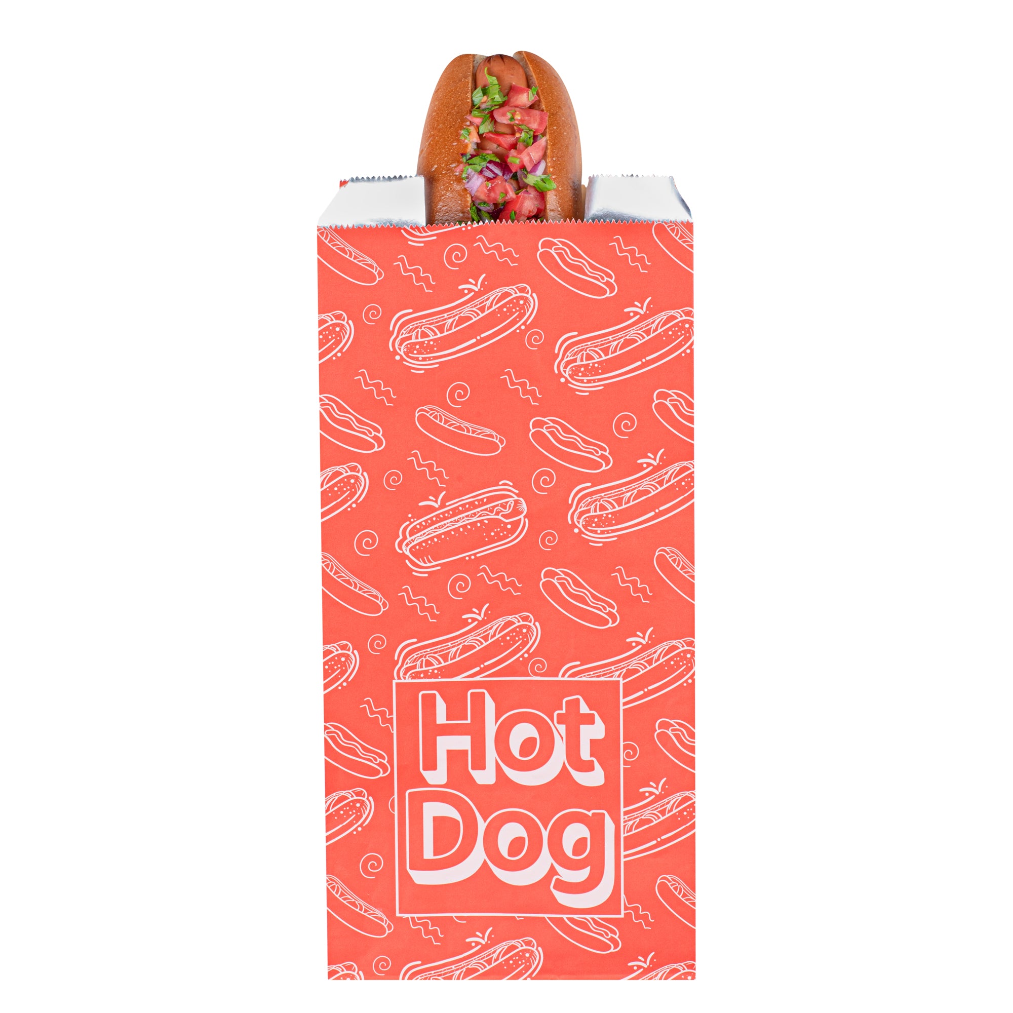 Red Printed Hot Dog Foil Bags - 1/2 Gallon Size (4.25