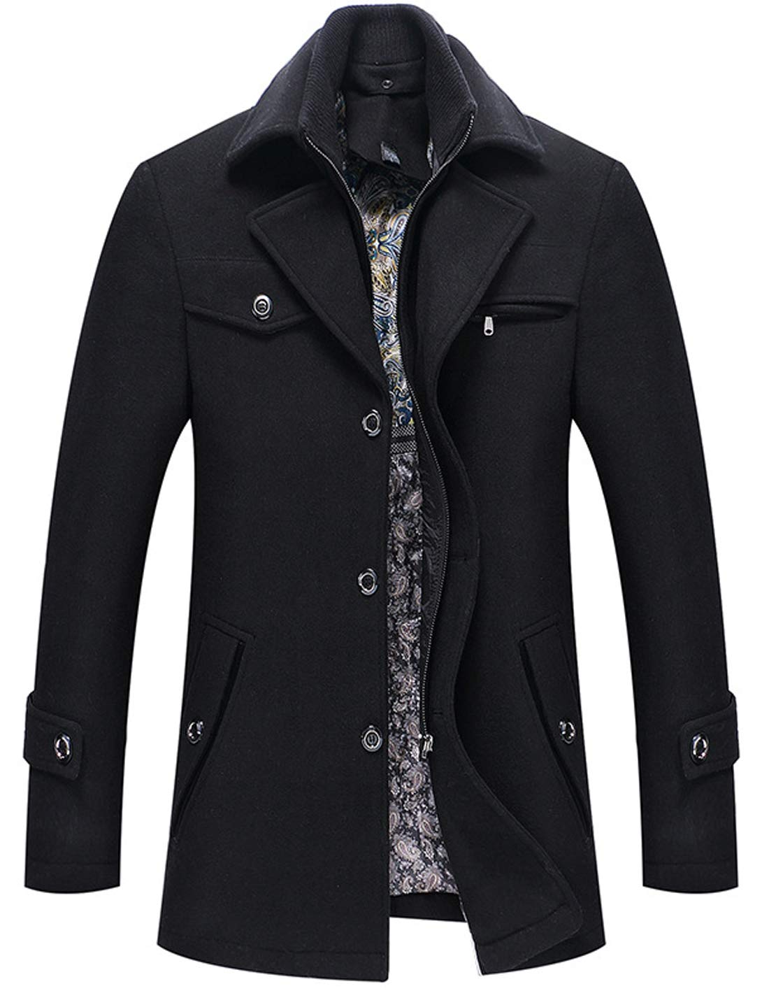 Premium Men's Winter Wool Blend Walker Coat with Removable Collar - Heavyweight Single Breasted Jacket for Outdoor Walking, Hiking & Cold Weather Protection