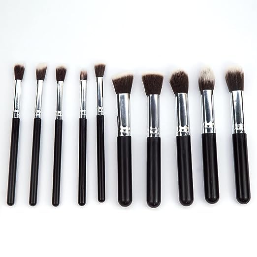 Premium MeeTo Foundation Powder Blush Concealer Contour Makeup Brushes Set - 10-Piece Black Synthetic Bristle Brushes for Liquid, Cream & Mineral Cosmetics - Perfect for Eye & Face Makeup Application - Ideal for Professional Artists & Home Beauty Routines