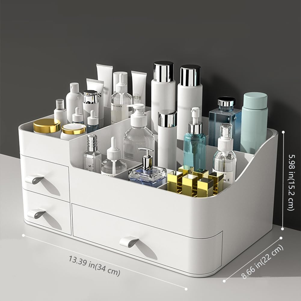 MIUOPUR Large Makeup Organizer with Drawers - Cosmetic Storage for Lipstick, Jewelry, Nail & Skincare Products - Vanity & Bathroom Countertop Organizer - White (Perfect for Bedroom, Dressing Table & Bathroom Organization)