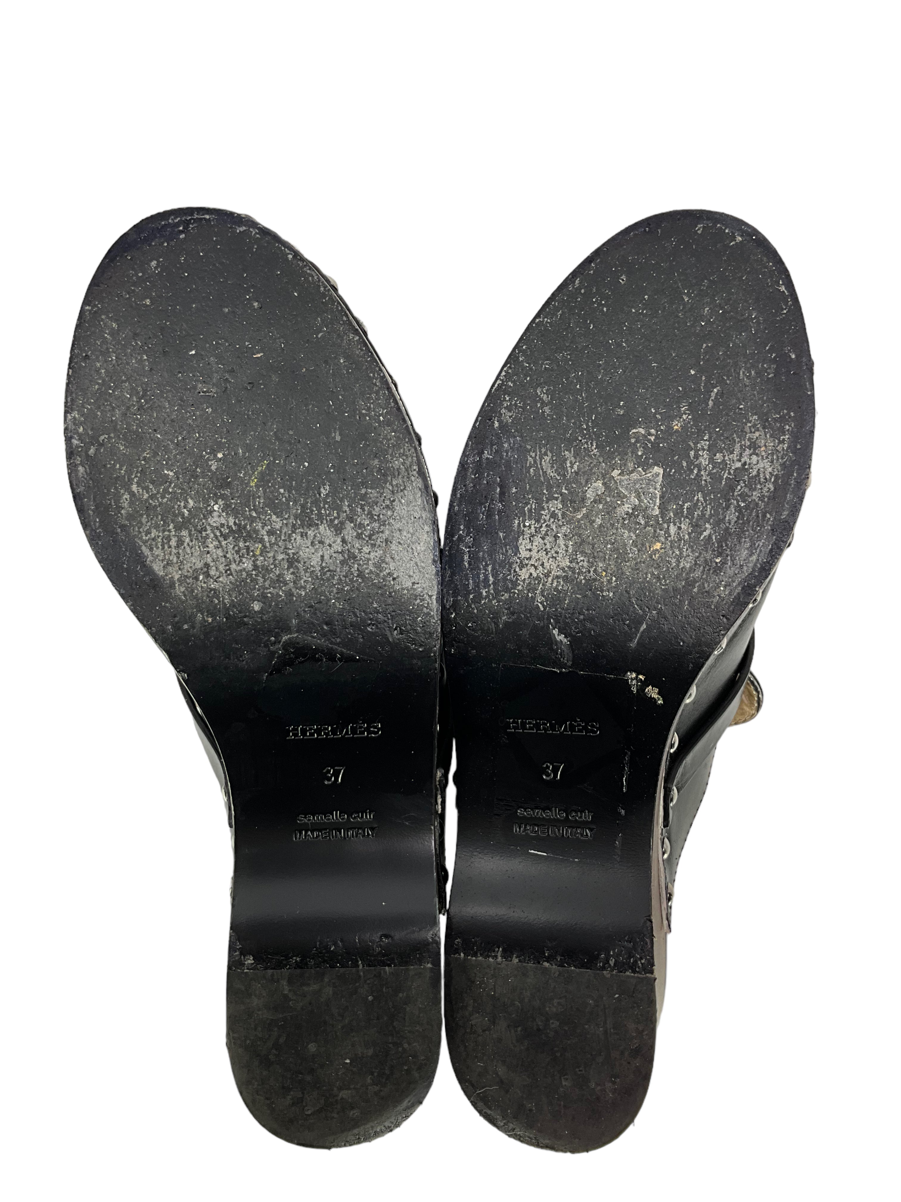 Hermes Black Leather Carlotta Clogs Women's Size 7 | Luxury Comfortable Slide Sandals for Casual Wear, Beach & Summer Outfits