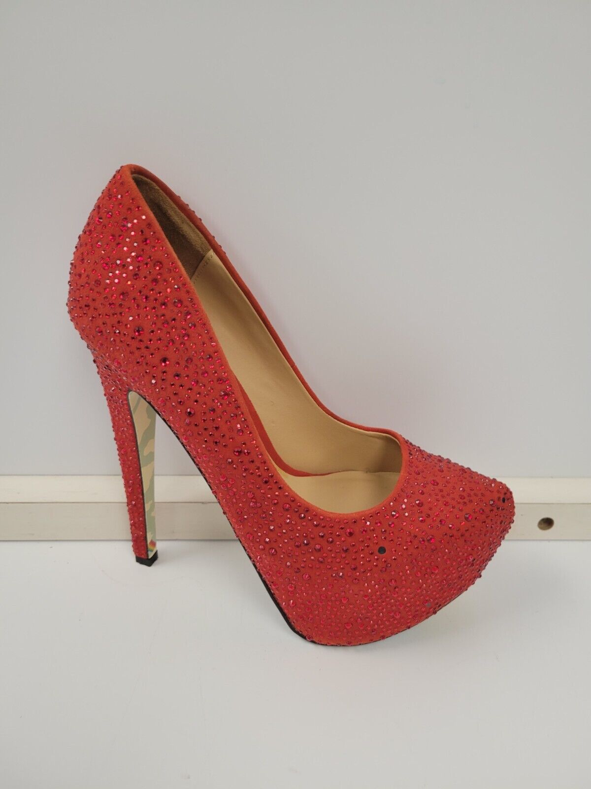 Taylor Red Bedazzled High Heels Size 7.5 US - Perfect for Evening Parties, Prom, and Special Occasions