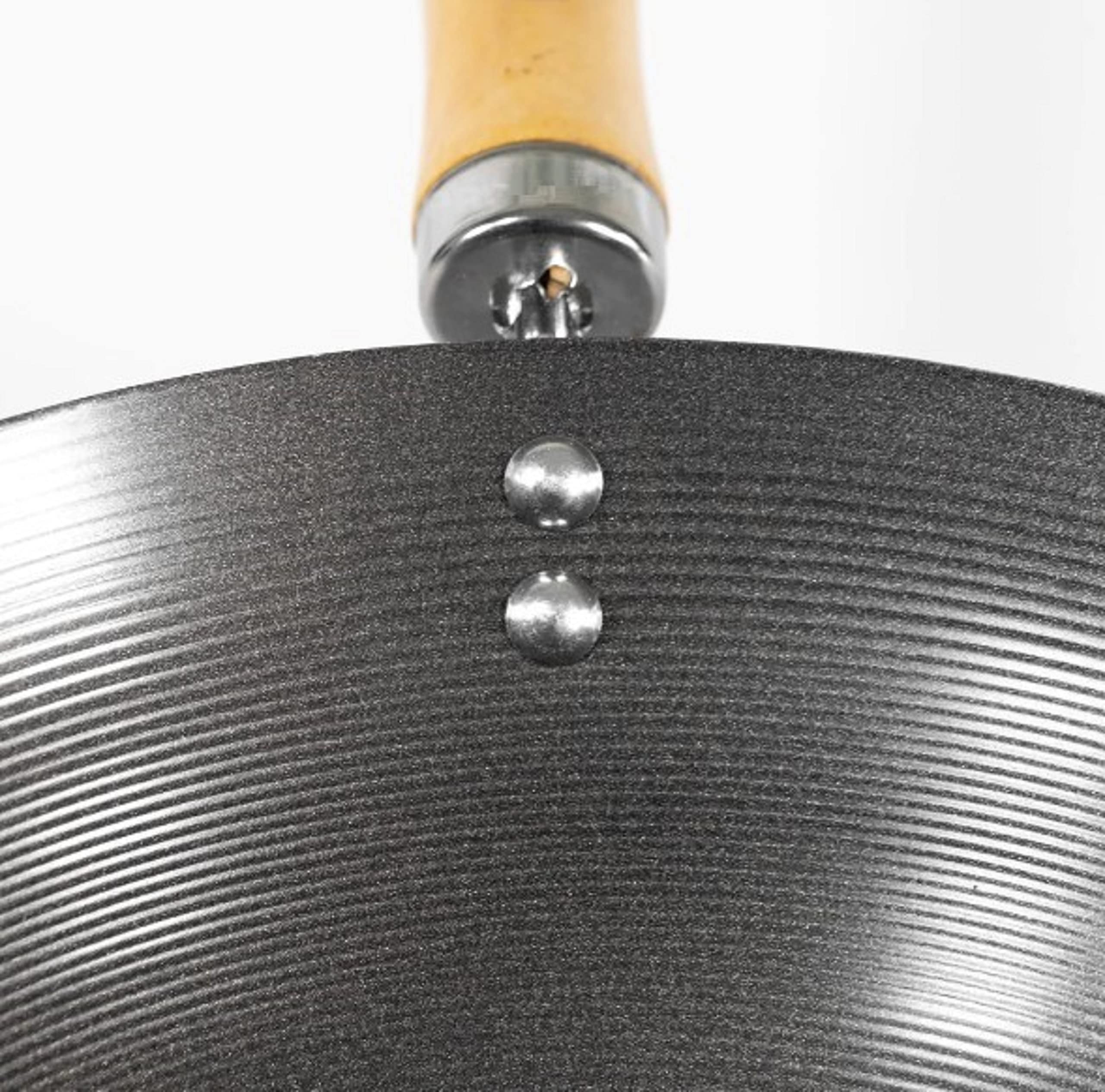 TrueCraftware 12-Inch Non-Stick Carbon Steel Wok Pan with Wooden Handle - Flat Bottom Stir Fry Pan for Asian Cooking - Perfect for Stir-Frying, Deep Frying, Steaming & Grilling - Ideal for Home Chefs & Restaurant Use