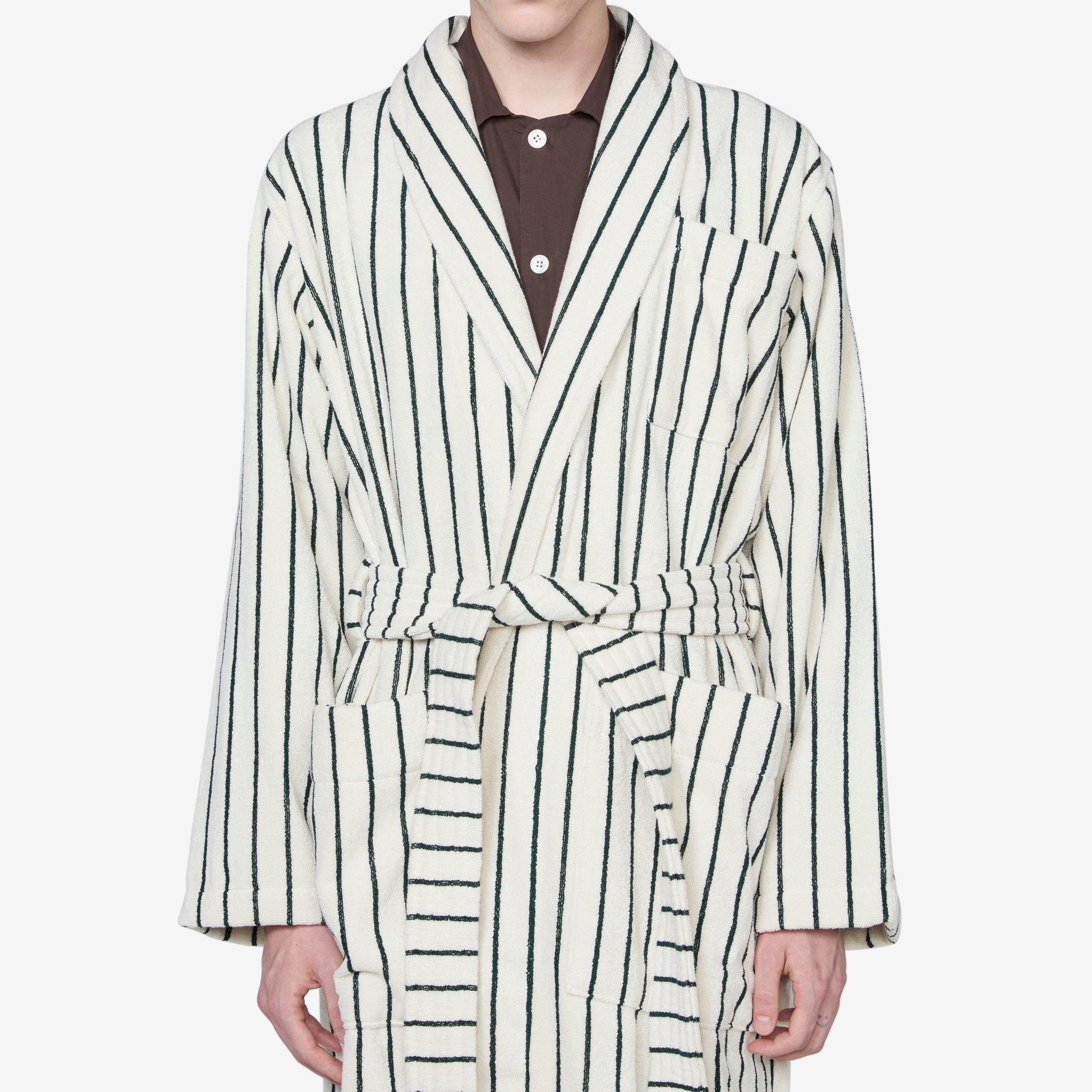 Premium Classic Cotton Bathrobe for Men & Women - Soft Racing Green Stripes Design - Cozy Loungewear for Spa, Home & Hotel Use