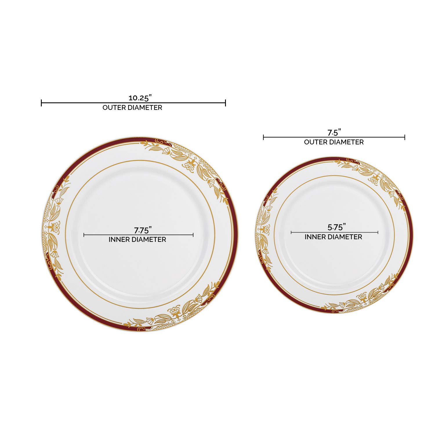 Premium Heavy Duty Disposable Plastic Dinnerware Sets - Elegant White with Burgundy & Gold Design Plates for Weddings, Birthdays, Parties & Special Events (120-Piece Combo Set) - Perfect for Catering, Banquets & Large Gatherings