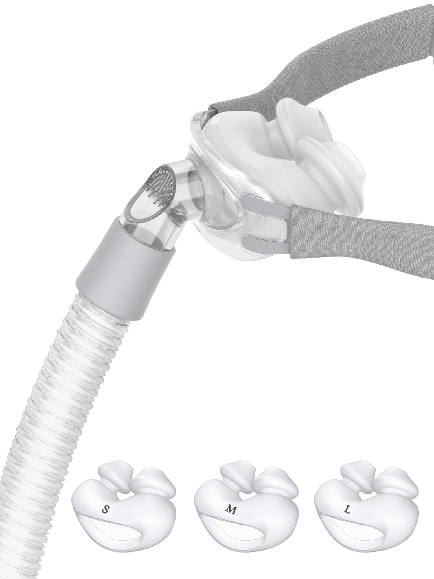 CPAP Nasal Pillow Replacement Kit with Headgear - Includes Small, Medium & Large Silicone Nose Pillows, Hose & Accessories - Compatible with ResMed AirFit P10, DreamWear - Perfect for Sleep Apnea Therapy & Travel Use