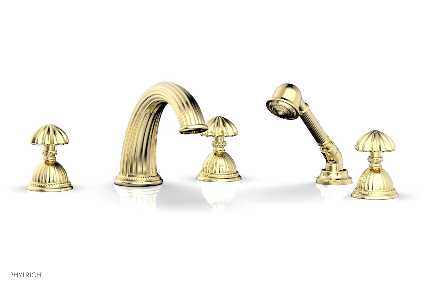 GEORGIAN & BARCELONA Deck Mounted Bathtub Faucet Set with Round Handles and Hand Shower K2361P1 - Perfect for Modern Bathroom Renovation and Spa-Like Experience