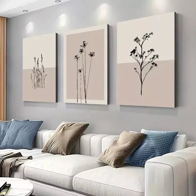 3-Piece Minimalist Neutral Seed Heads Wall Art Set - Framed Canvas Prints 50x70cm (20x28in) - High Quality Australian Made Home Decor - Perfect for Living Room, Bedroom & Office Decor