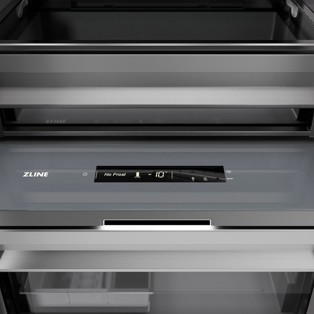 ZLINE Autograph Edition 24-Inch 12.4 cu ft Stainless Steel Column Freezer with Graphite Gray Interior & Matte Black Accents - Perfect for Home, Restaurant, or Commercial Kitchen Storage (RCFVZ 304 24 MB)