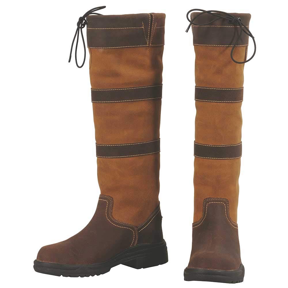 TuffRider Kids' Waterproof Lexington Tall Country Boots for Horseback Riding - Chocolate/Fawn - Size 13 - Perfect for Equestrian, Farm & Outdoor Activities