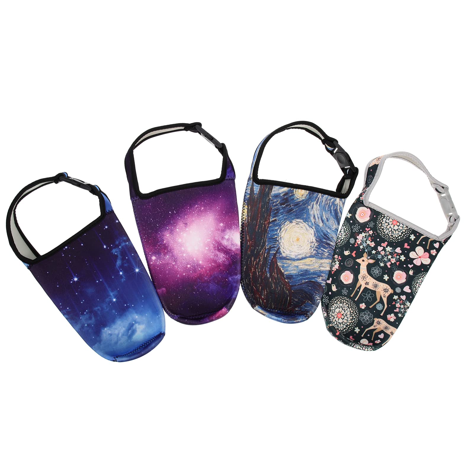 DOITOOL 4-Pack Insulated Water Bottle Sleeves with Adjustable Strap - Thermal Holder Bag for Hydro Flask, Yeti, Stanley - Leakproof & Scalding-Proof Cover with Creative Painting Design - Perfect for Hiking, Gym, Office & Outdoor Activities