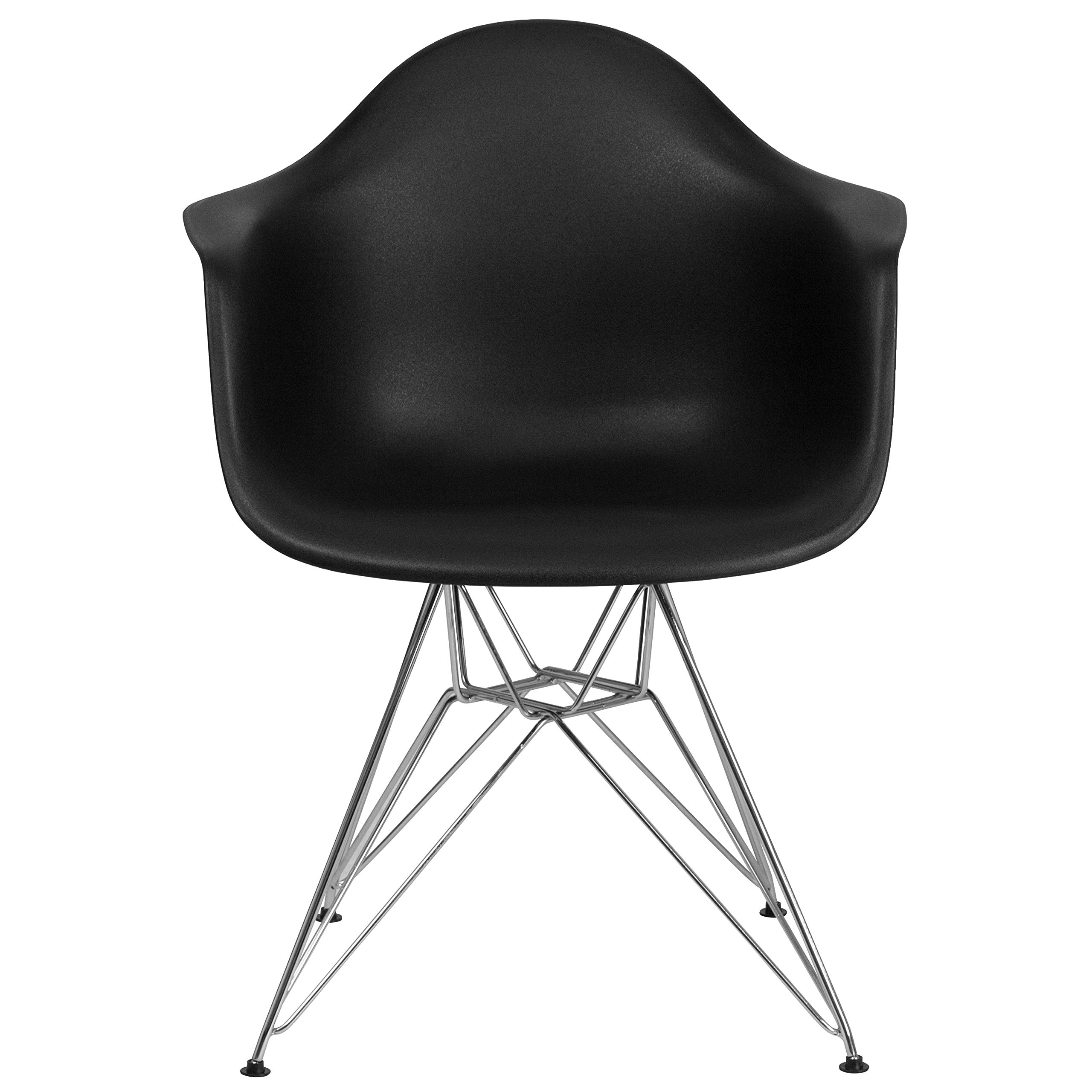 2 Pack Black Plastic Arm Chairs with Chrome Base - Modern Accent & Side Chairs for Dining Room, Kitchen, Office or Outdoor Patio
