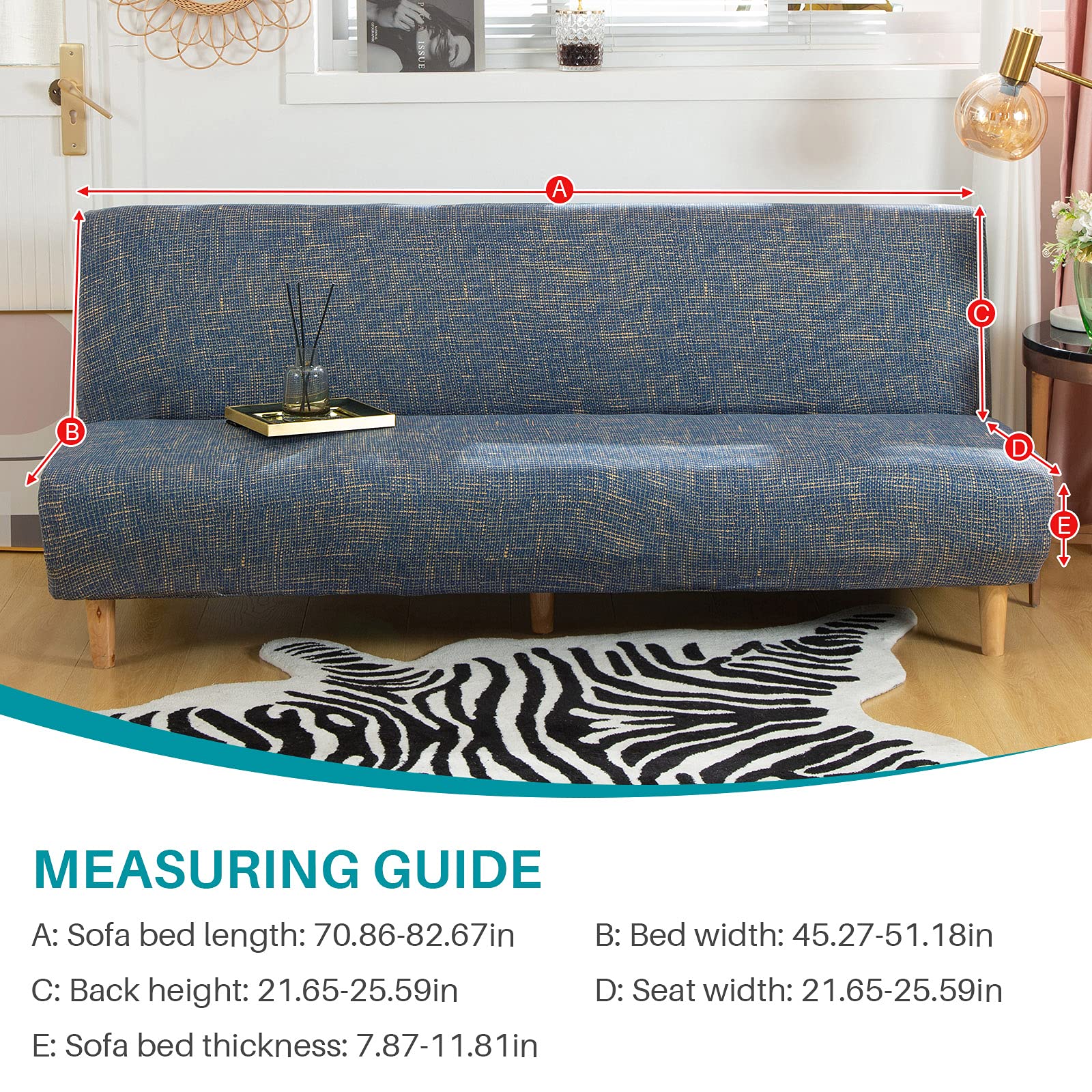 Stretch Sofa Slipcover - Armless Futon Cover, Printed Fitted Furniture Protector, Elastic Polyester Spandex, Washable Sofa Cover for Folding Couch - Perfect for Living Room, Dorm, Apartment & Home Decor Protection