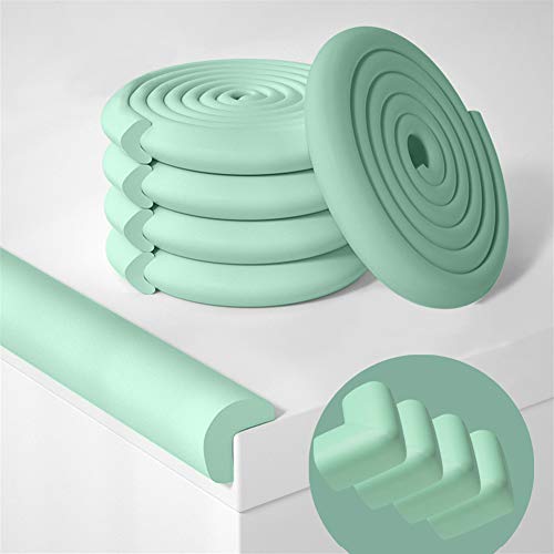 Insun Waterproof Adhesive Edge Protector - Baby Safety Furniture Corner Guards (6.56ft Edge Guard + 4 Pack Corner Protectors) - Soft Foam L-Shaped Bumpers for Childproofing Tables, Counters & Sharp Corners - Light Green