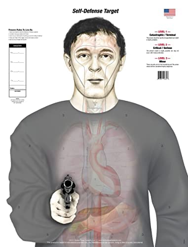 Tactical Shooting Targets 25-Pack - 19x25 Inch Armed Threat Self Defense Color Anatomy Paper Targets for Gun, Rifle, Pistol, Crossbow & BB Gun Practice - Perfect for Range Training, Home Defense Drills and Tactical Exercises