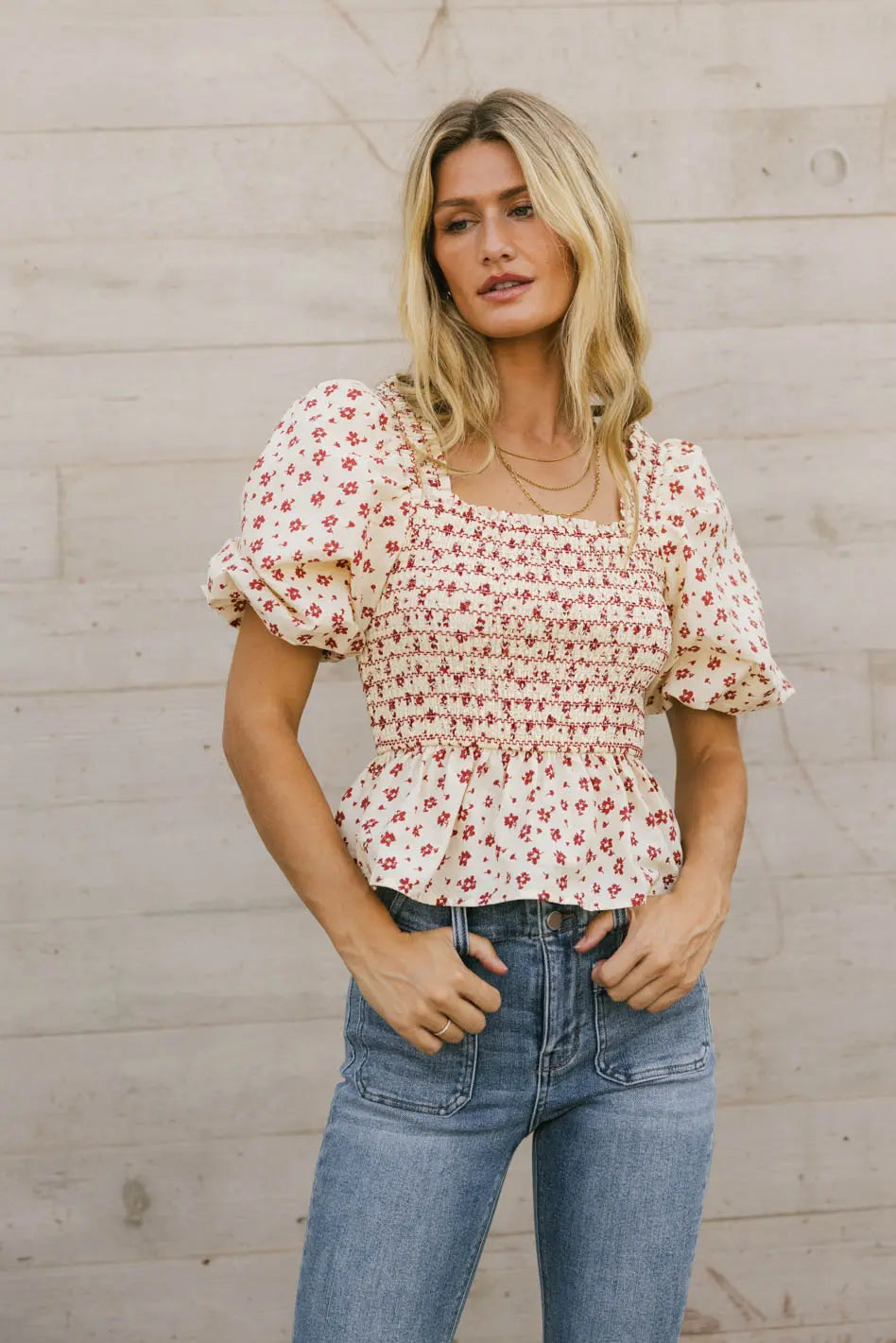 Gretta Smocked Blouse Women's Floral Ruffle Sleeve Top - Elegant Summer Blouse for Casual Wear, Office & Date Night Outfits