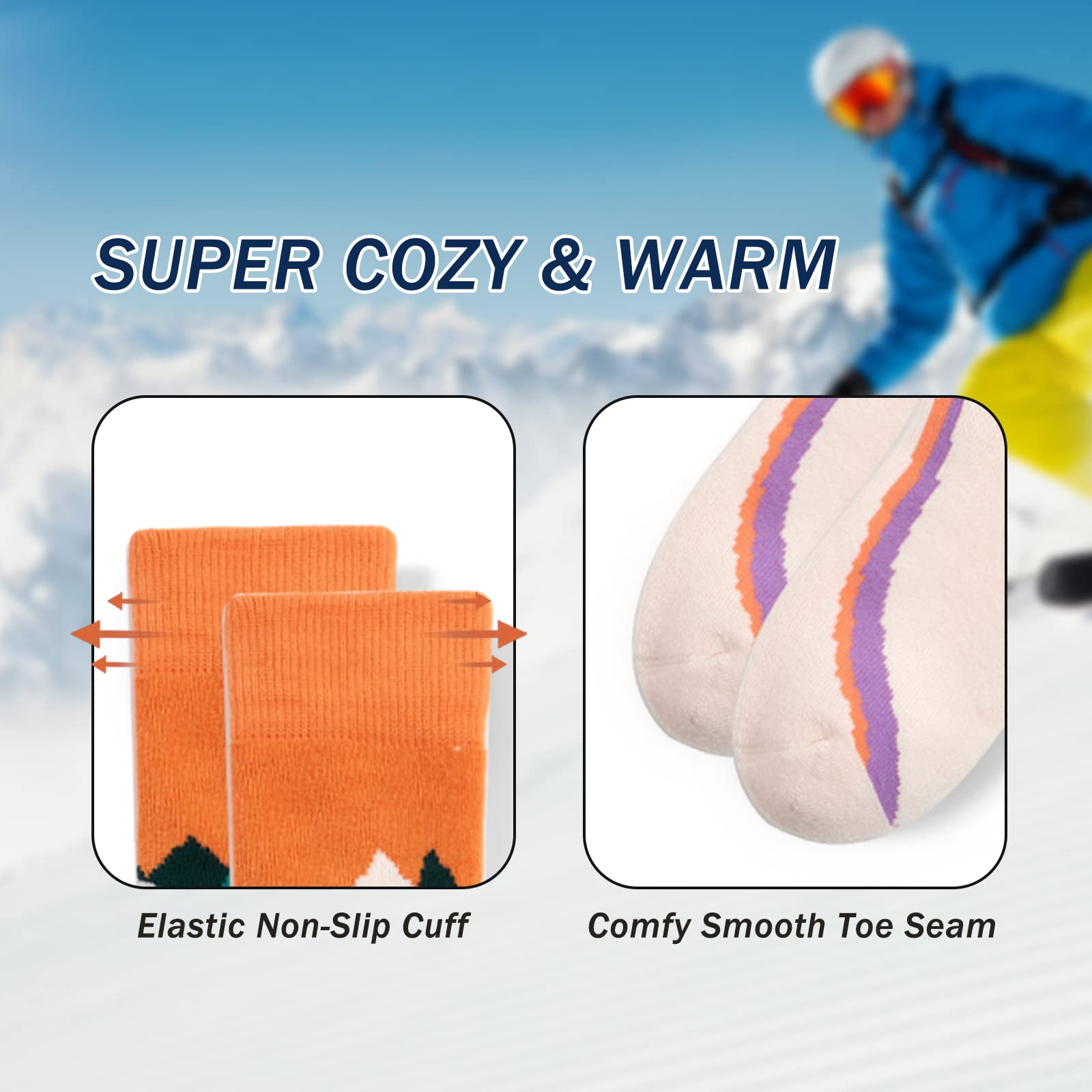 **Warm Thermal Ski Socks for Kids & Boys - 3 Pack Winter Snowboarding & Skating Socks for Boys & Girls - Perfect for Skiing, Snow Play & Cold Weather Activities**