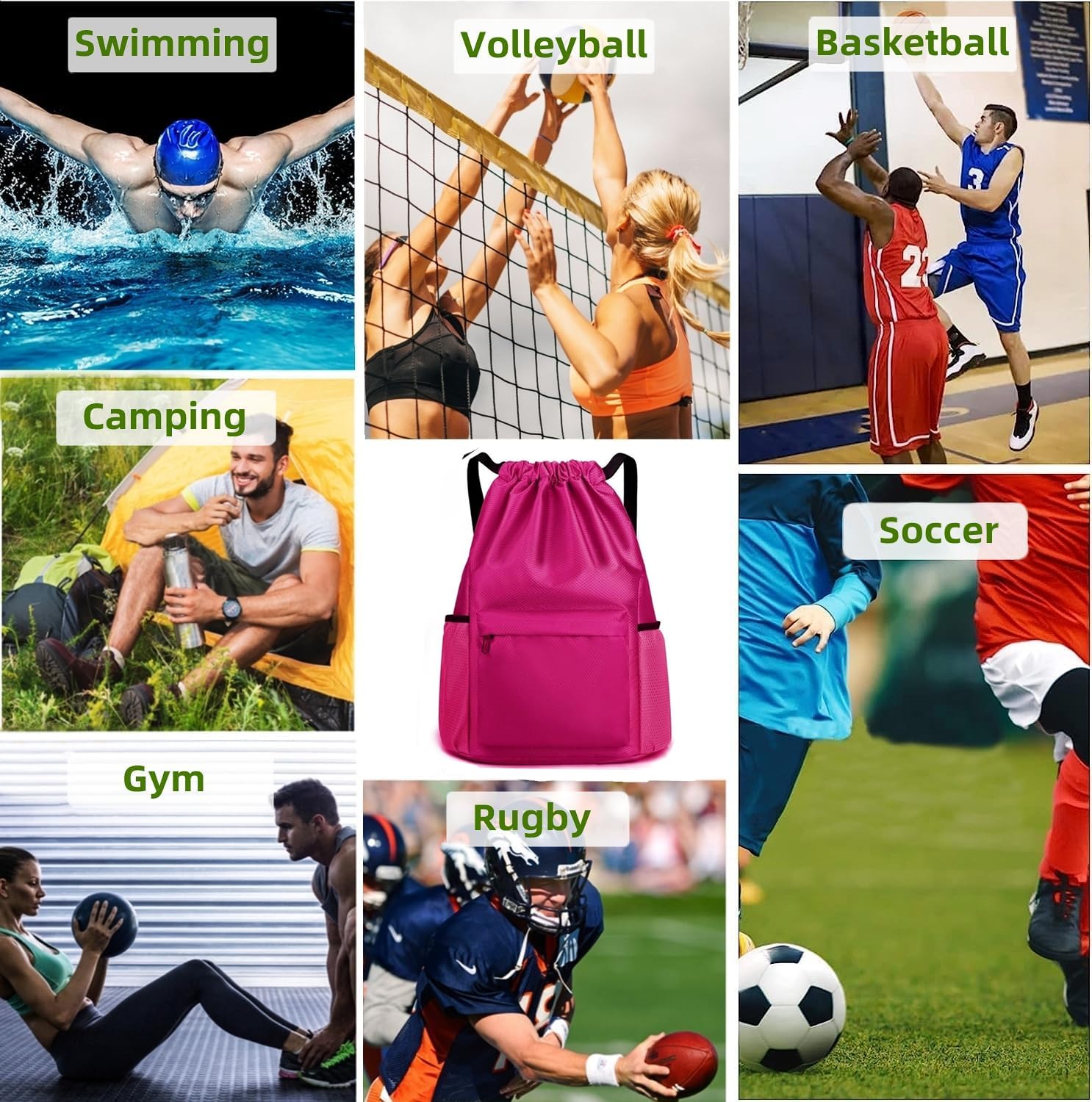Waterproof Drawstring Backpack - Gym & Yoga Bag for Men & Women (Rose) - Perfect for Sports & Shopping