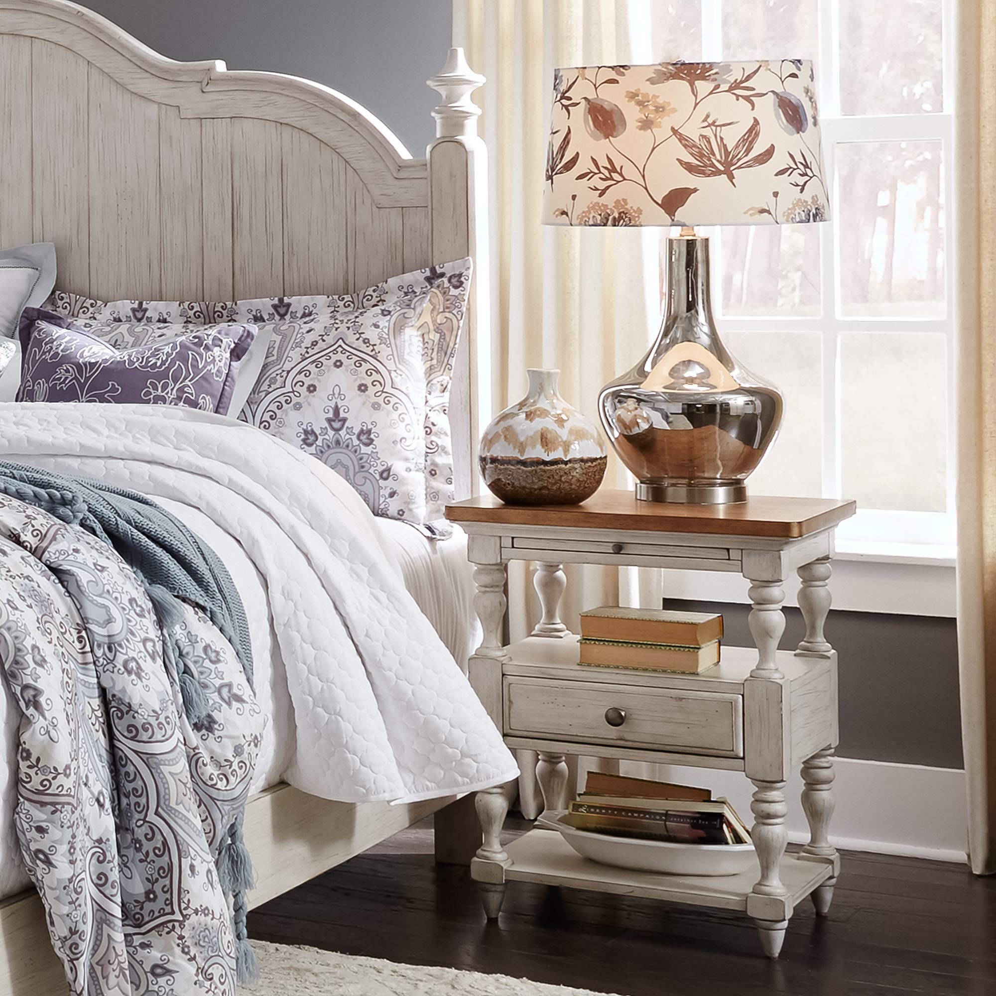 Liberty Furniture Industries White 1-Drawer Nightstand - Modern Bedside Table for Bedroom, Living Room & Guest Room Storage