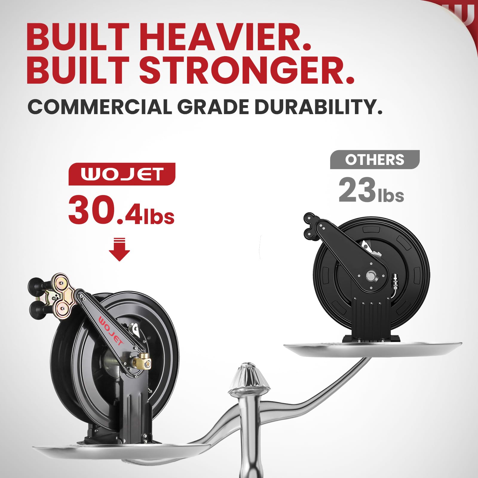 **50 ft x 3/8 in Heavy Duty Steel Pressure Washer Hose Reel - Retractable for Water, Air & Oil - Dual Arm Auto Rewind, Max 4000PSI (Hose Not Included) - Perfect for Car Washing, Home Cleaning & Industrial Use**