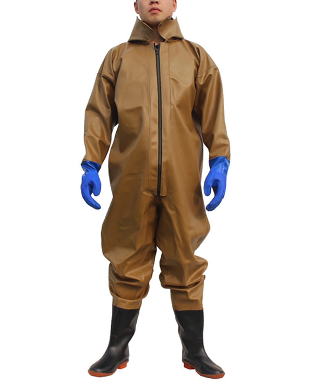 SCYDAO 1mm Breathable Full Body Fishing Waders for Men with Hood & Stocking Foot - Waterproof One Piece Wading Pants for Fly Fishing, Hunting & Outdoor Adventures