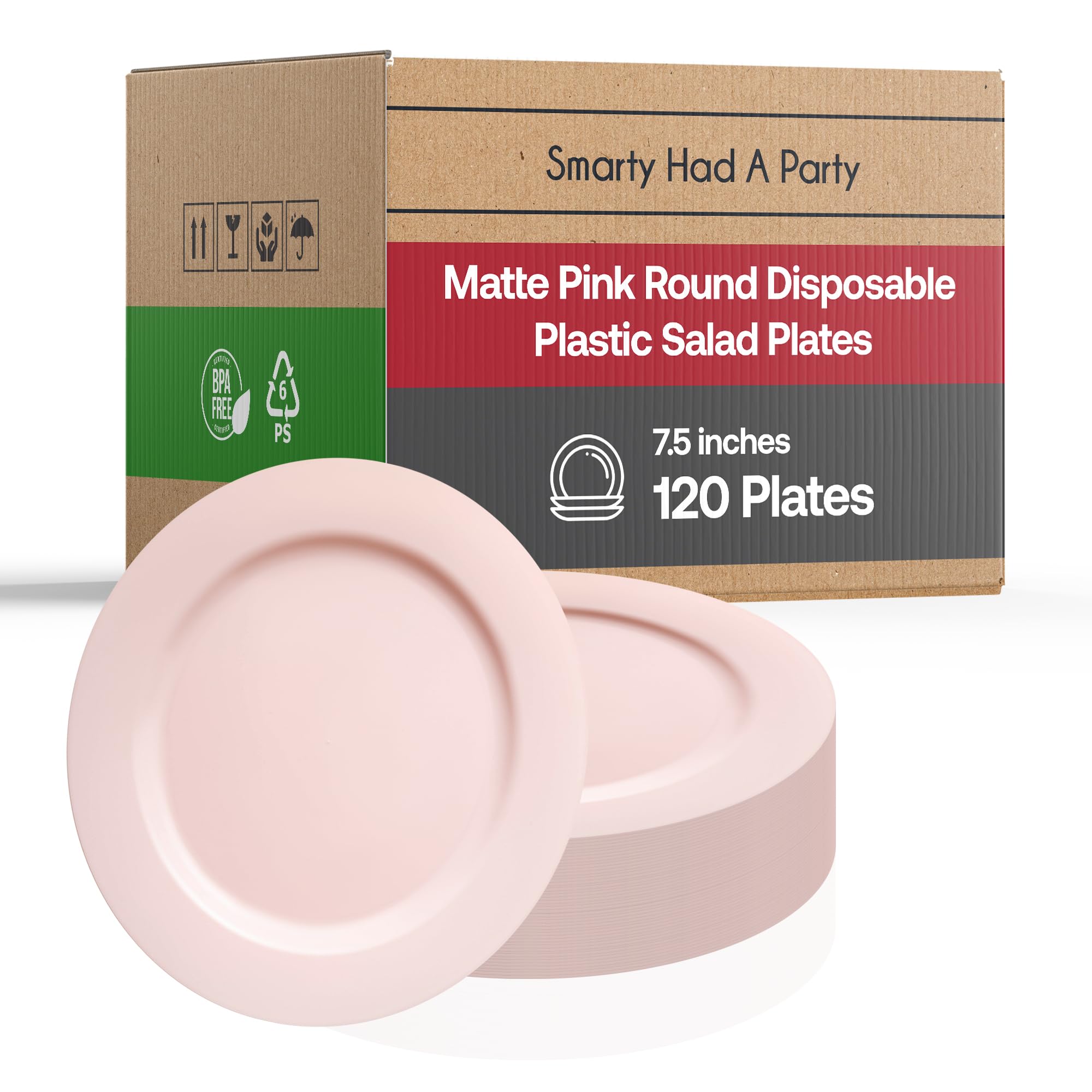 Heavy Duty Disposable Plastic Plates - 120 Pack Matte Round Dinnerware for Wedding, Birthday Party & Events | 7.5