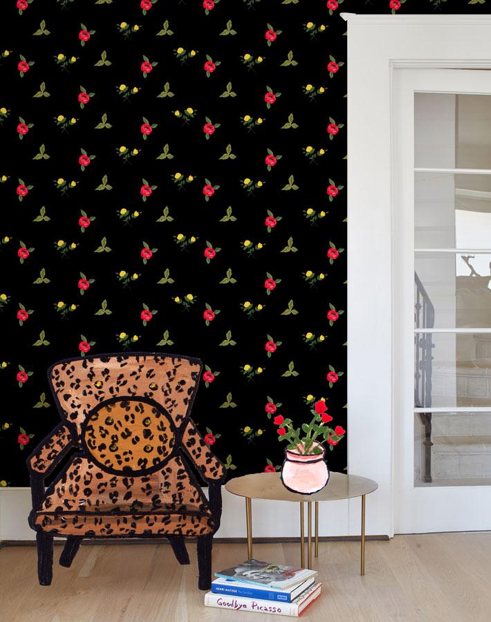 Grand Villa Garden Peel and Stick Wallpaper - Black Floral Design by Carly Beck for Living Room, Bedroom & Home Decor