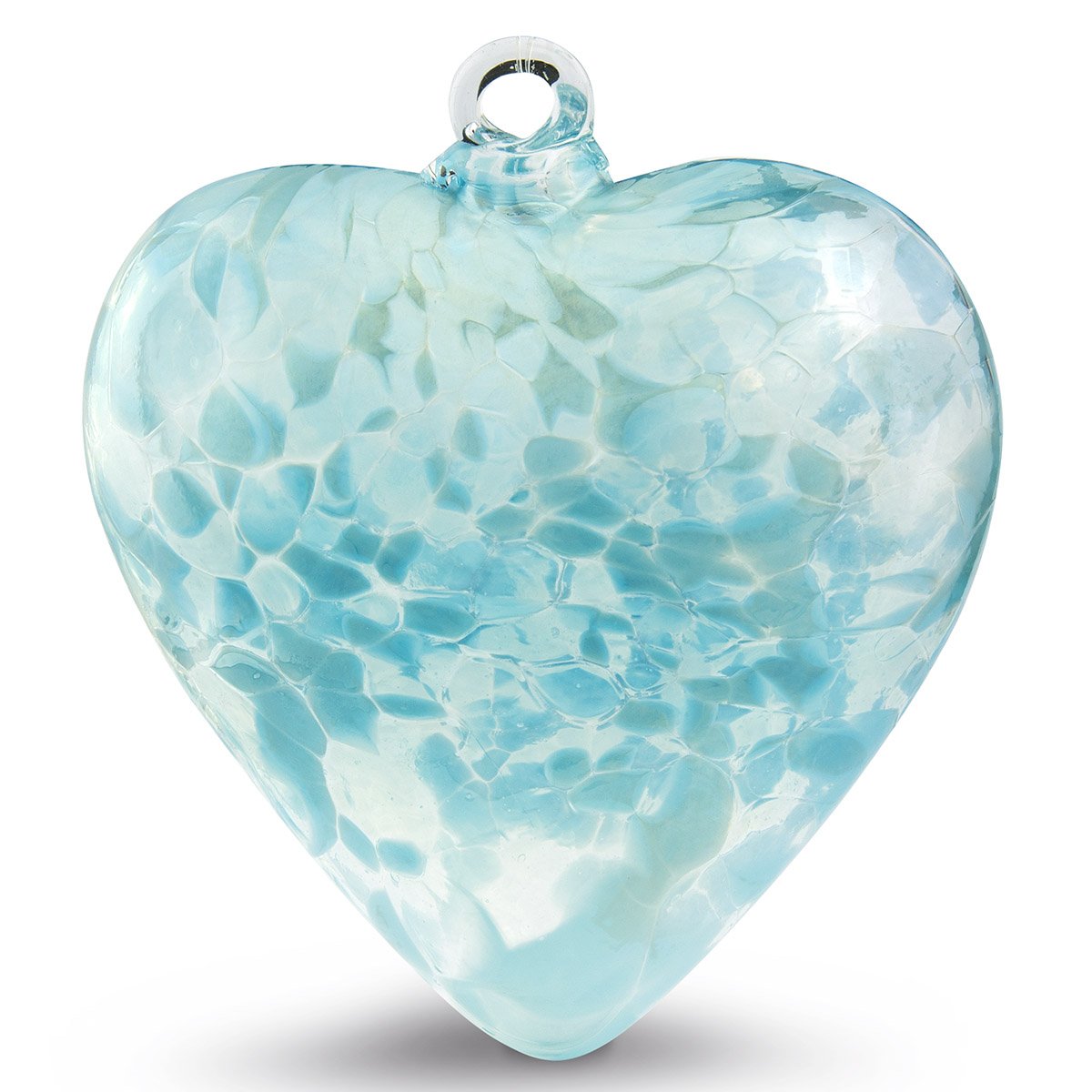 Hand Blown Glass Heart Ornament - Aqua Blue Artisan Decor by Iron Art Glass Designs | Perfect for Christmas Tree Decorations, Wedding Centerpieces & Home Gift Ideas