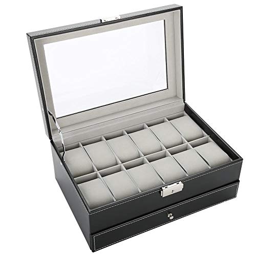 Premium PU Leather Watch Box with Double Layer Storage - Jewelry Organizer for Men, Display Case for Watches & Accessories - Perfect for Jewelry Stores, Home Decor, and Gift Giving