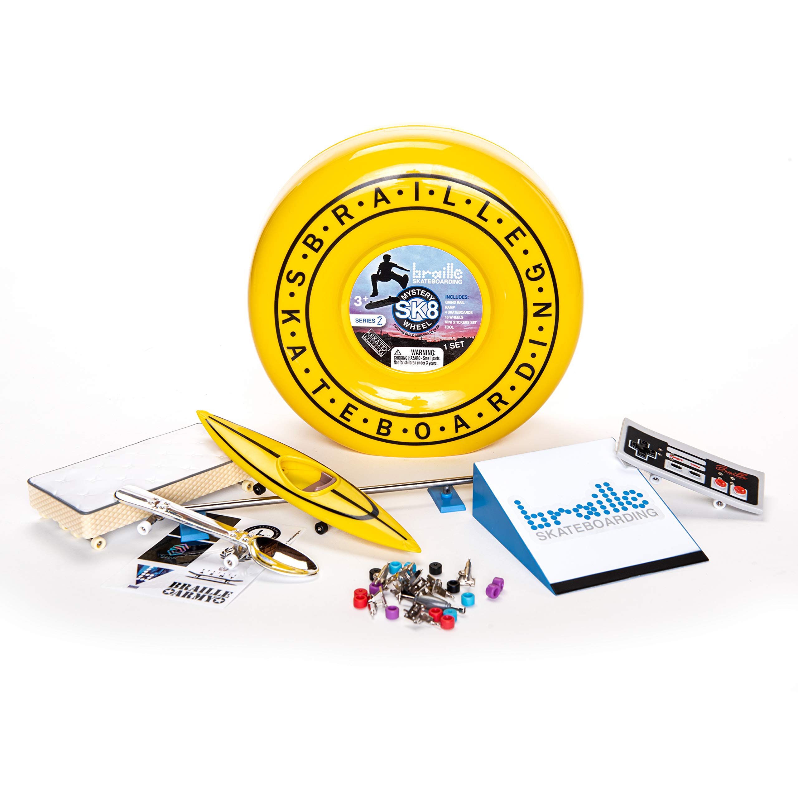 Braille Skateboarding Mystery SK8 Collector Set - Series 2 | Ultimate Complete Skateboard Kit with Collector Case, 4 Finger Boards, Advanced Trucks, Wheels, Tool, Stickers, Grind Rail & Ramp | Perfect for Unboxing Fun, Skateboard Collectors & DIY Mini Ramp Skate Tricks
