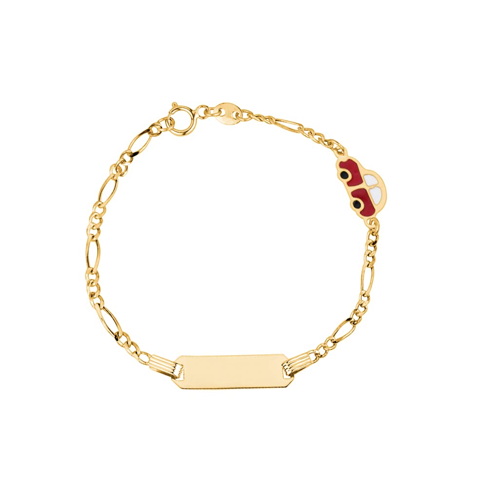 14K Gold Engravable ID Bracelet for Girls, Boys, Kids & Baby - Italian Made Figaro Curb Chain - Perfect for Birthdays, Christenings & Personalized Gifts