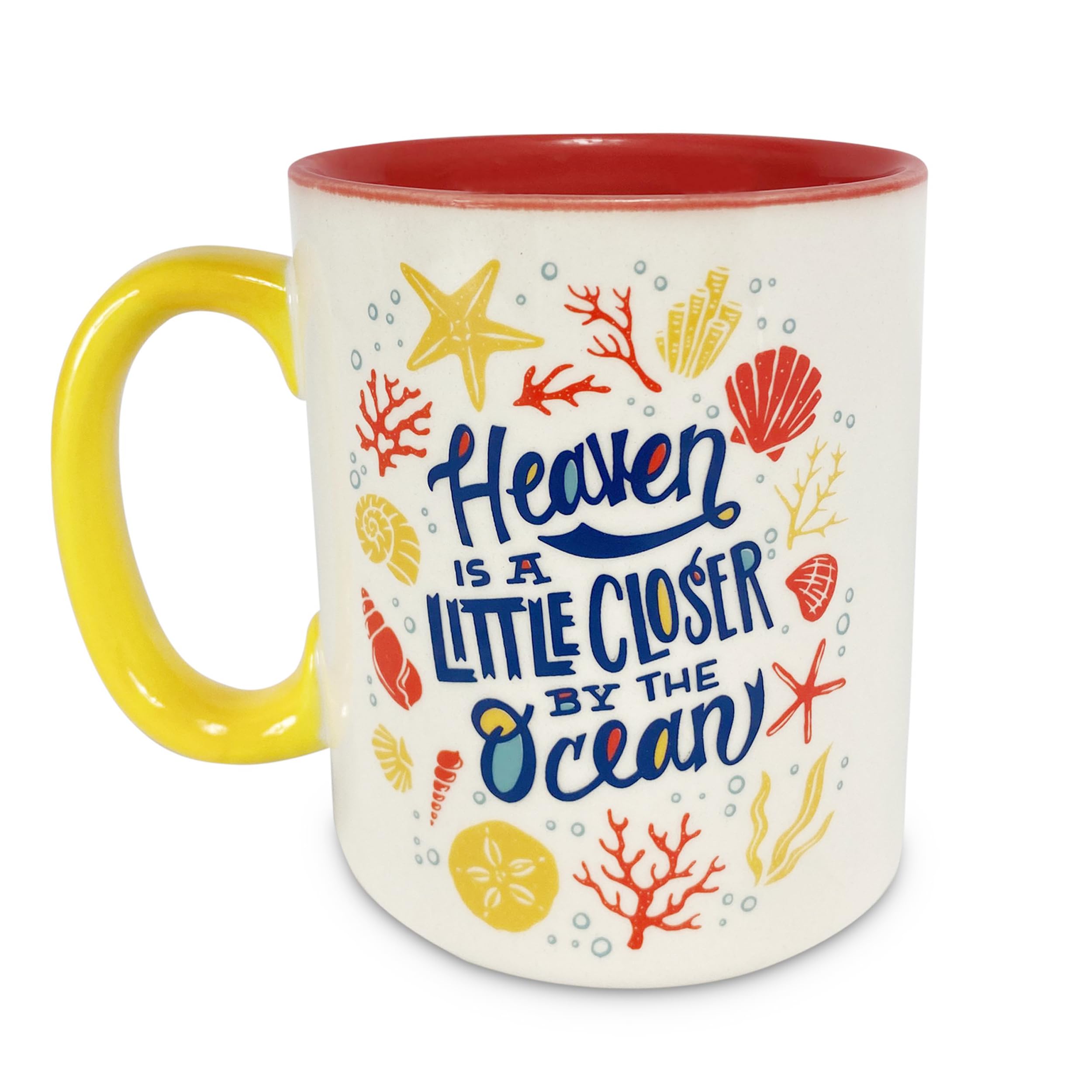 Rivers Edge Products 16 Oz Ocean Ceramic Coffee Mug with Handle - Premium Espresso & Tea Cup for Coffee, Latte, Tea - Perfect for Home, Office, Cafe & Gifts - Heaven Ocean Design