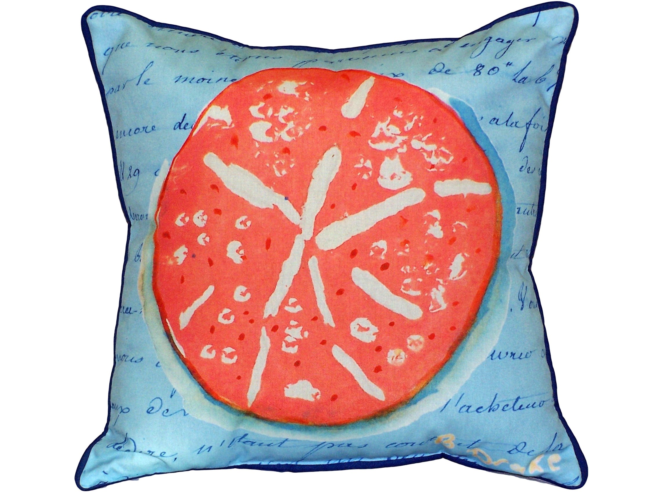 Betsy Drake Coral Sand Dollar Blue Decorative Throw Pillow 22x22 Inches - Soft Coastal Home Decor for Living Room, Bedroom, or Beach House