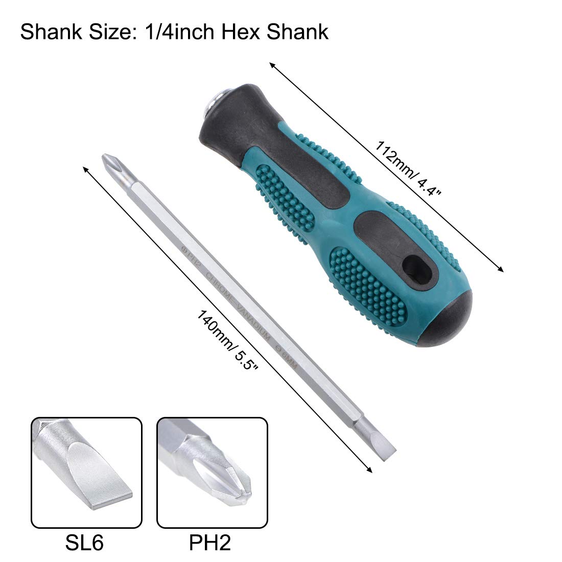 uxcell 1/4 Inch Hex Shank Magnetic Screwdriver Bit - Dual Way Slotted Phillips PH2/SL6 with 140mm Round Shaft - Perfect for DIY Projects, Home Repairs & Professional Tool Kits