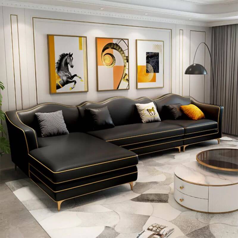 Modern Modular Leather Sofa for Living Room - Medieval Style Square Armrests - Perfect for Small Spaces, Apartments & Home Theater Seating