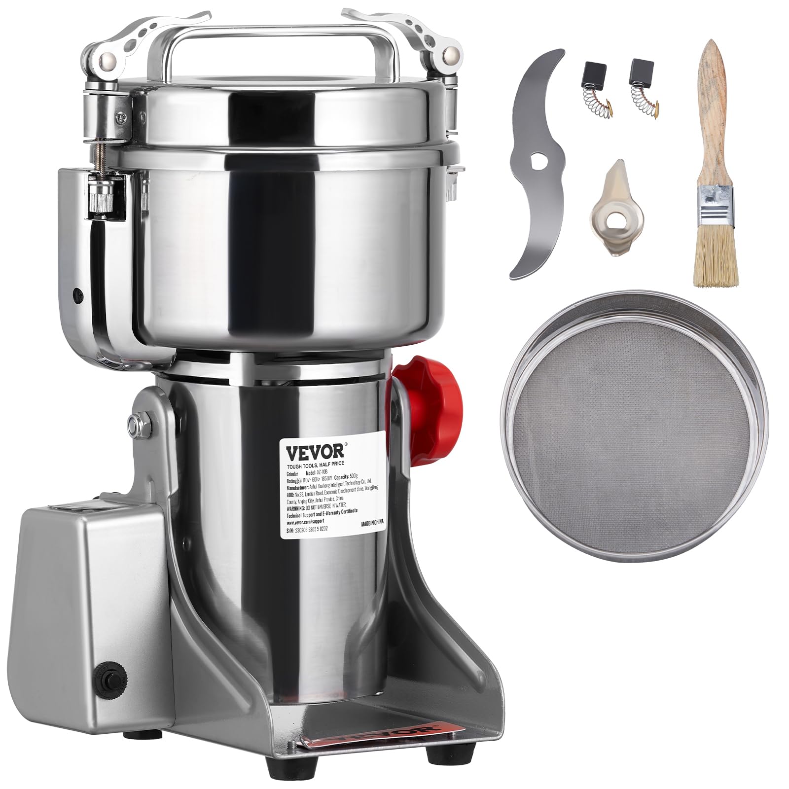 VEVOR 2500g Commercial Electric Grain Grinder - 3750W High-Speed Stainless Steel Mill for Coffee, Corn, Pepper & Dry Grains - Perfect for Bakeries, Restaurants & Home Kitchens