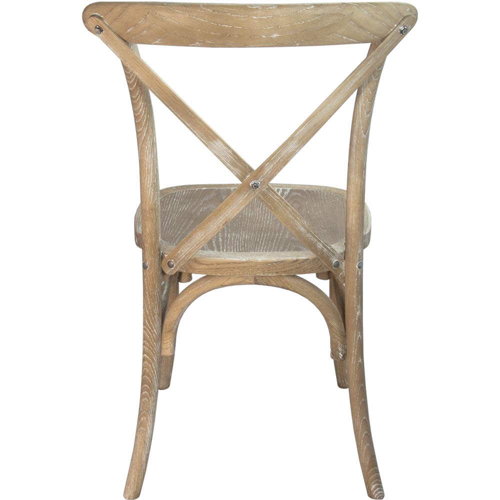 EMMA + OLIVER 2-Pack Natural Wood X-Back Chairs with White Grain - Rustic Dining Room & Kitchen Chairs for Farmhouse Decor