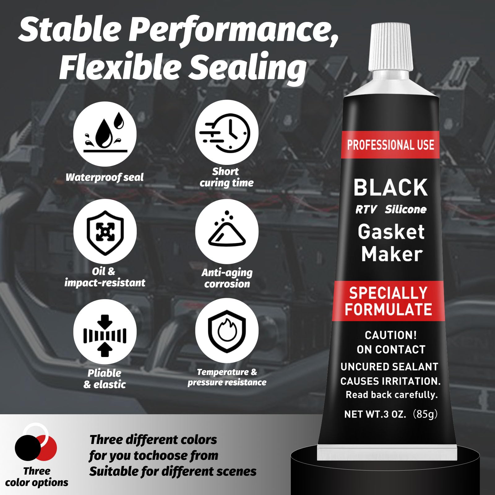 High Temperature RTV Silicone Gasket Maker - Oil & Freeze Resistant Engine Sealant for Gearboxes, Pumps, Superchargers (Black, 170g) - Perfect for Automotive Repairs & Industrial Equipment Maintenance
