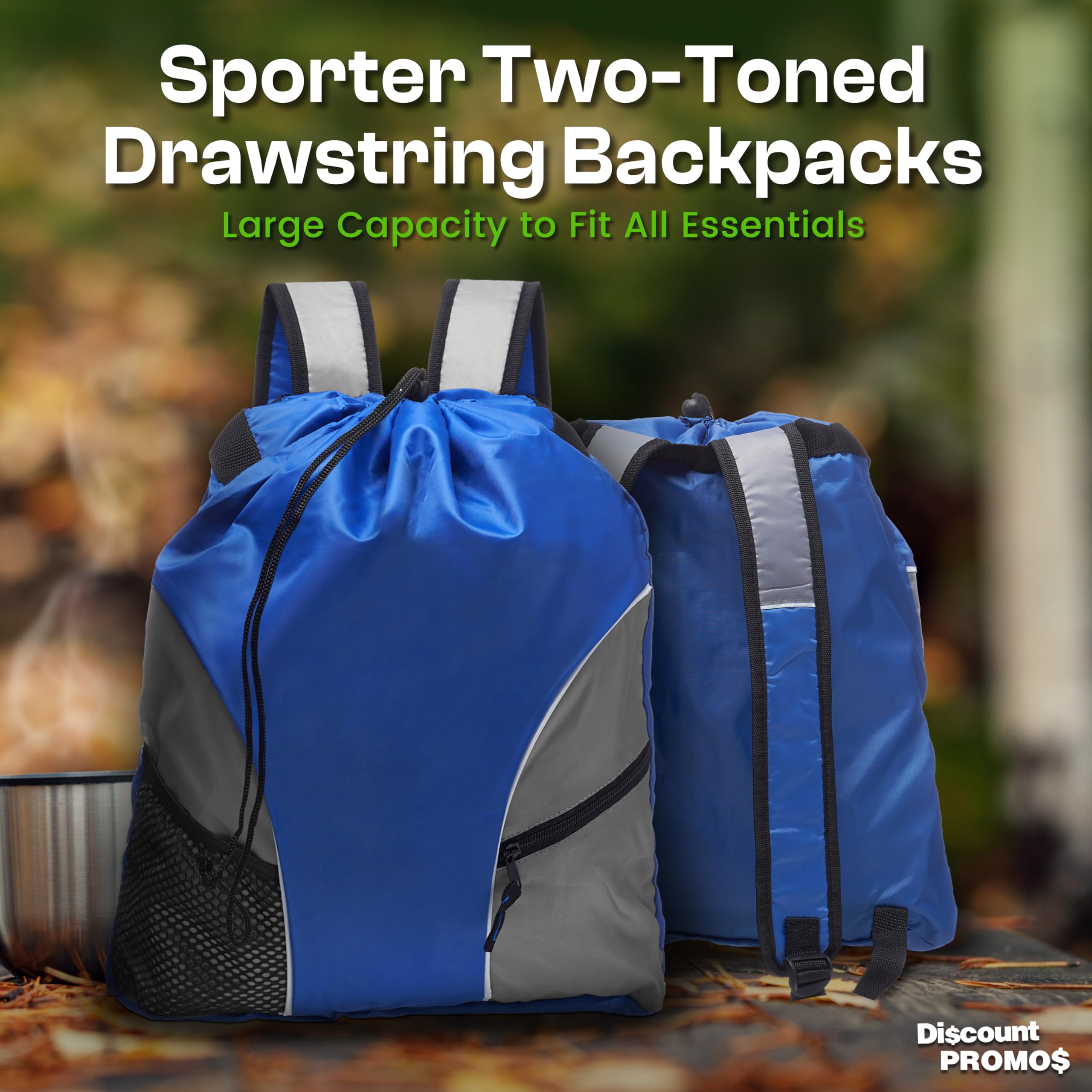 6 Pack Sporter Drawstring Backpacks - Lightweight Cinch Bags for Gym, Travel & School | Bulk Unisex Backpacks in Blue | Perfect for Sports, Beach & Everyday Use
