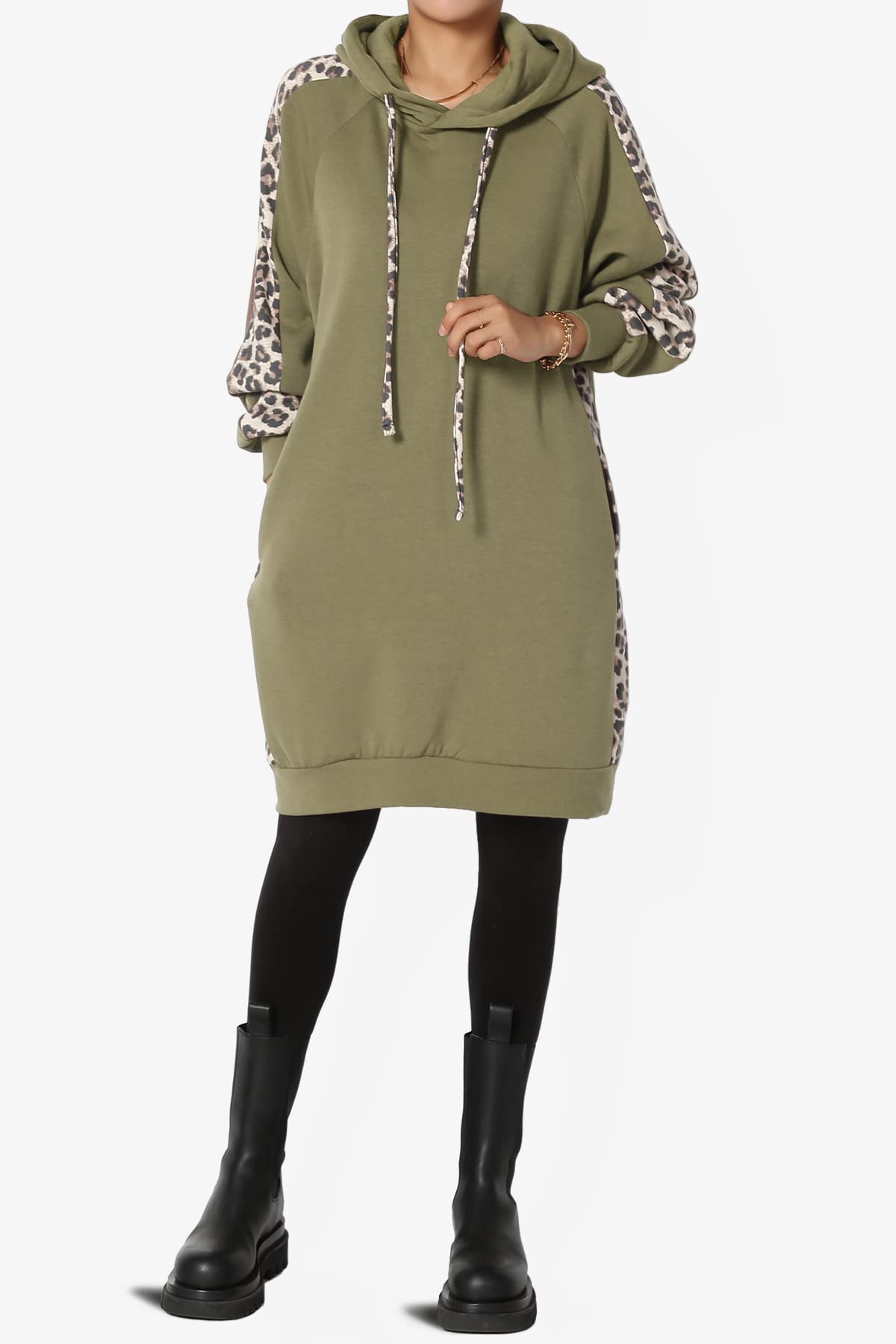 TheMogan Leopard Print Loose Fit Pocket Pullover Hoodie - Women's Long Tunic Sweatshirt for Casual Wear, Street Style & Loungewear