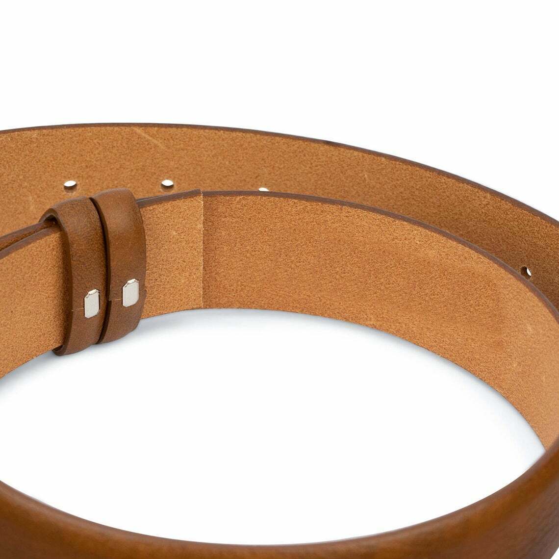 Genuine Calfskin Leather Belt for Men - Brown & Beige No Buckle Design Fits Cartier 35mm Watch | Perfect for Business, Casual & Formal Occasions
