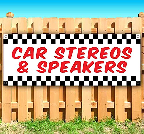 Premium 13 oz Heavy-Duty Vinyl Car Stereos & Speakers Banner - Single-Sided with Metal Grommets | Durable Non-Fabric Material | Perfect for Auto Shops, Car Audio Installations & Vehicle Accessories Stores